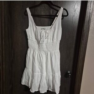 Abercrombie & Fitch White Smocked Tiered Mini Dress Cotton Square Neck NWT Large